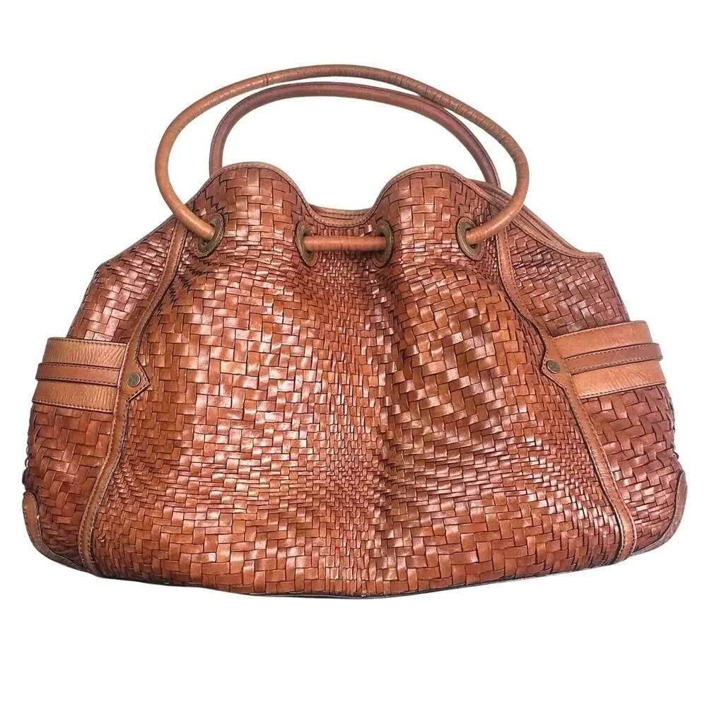 Cole Haan | Women | Genevieve Woven Leather Cognac Hobo Satchel Shoulder Handbag